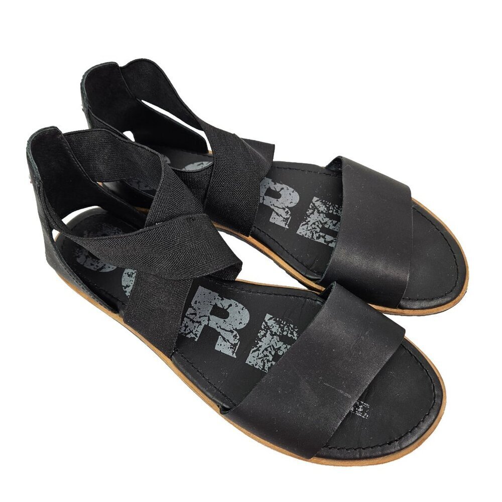 Sorel Ella Black Stretch Cross Ankle Strap Sandal 10.5 NL2893-010 - Picture 2 of 9